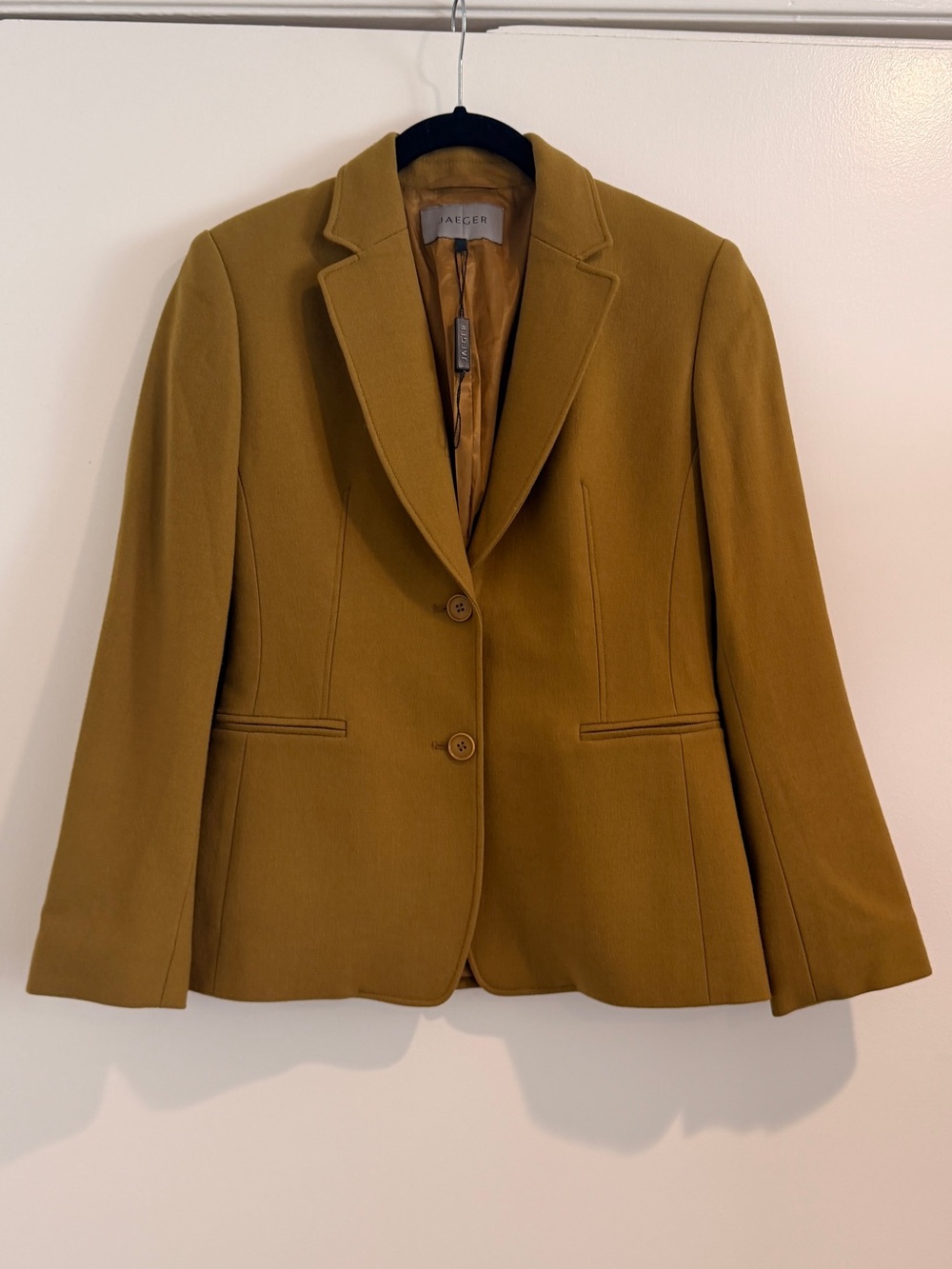 Olive Green Mustard Brown Blazer Jacket Wool Cashmere by Jaeger XS S